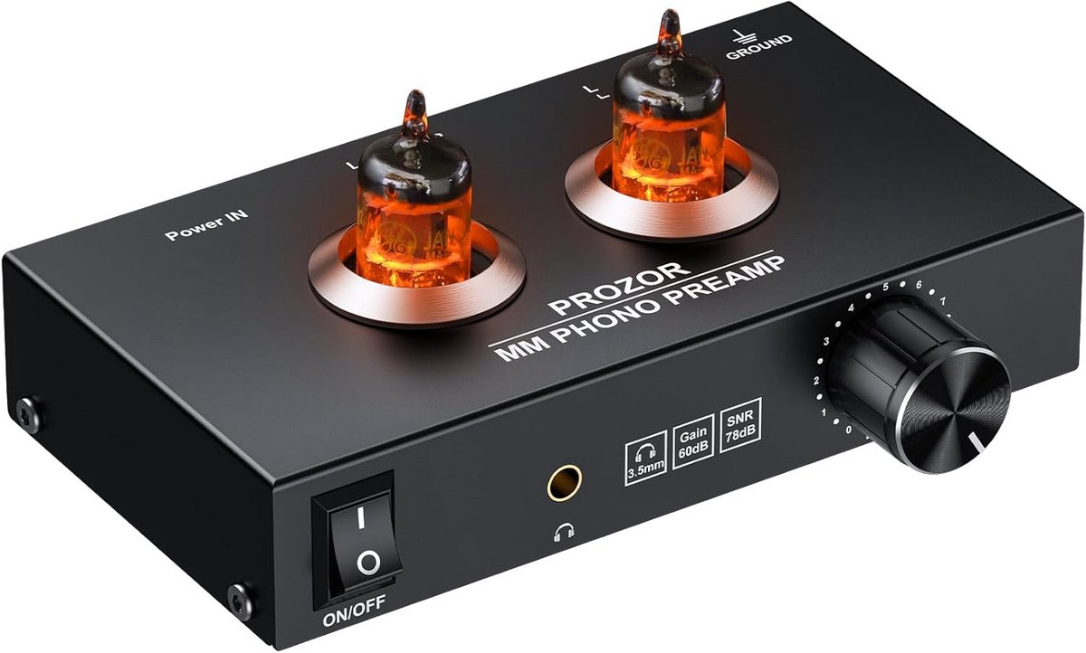 Hi-Fi Phono Voorversterker met Vacuümbuizen voor MM Draaitafels - Audio Pre Amp met Volume, Bass en Treble Controle