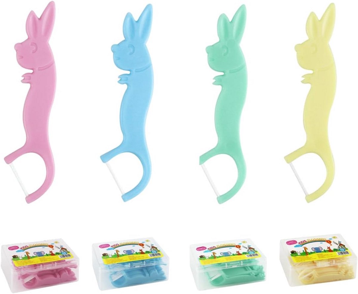 Floss-sticks voor kinderen - 160 stuks in 4 kleuren met dierlijke ontwerpen