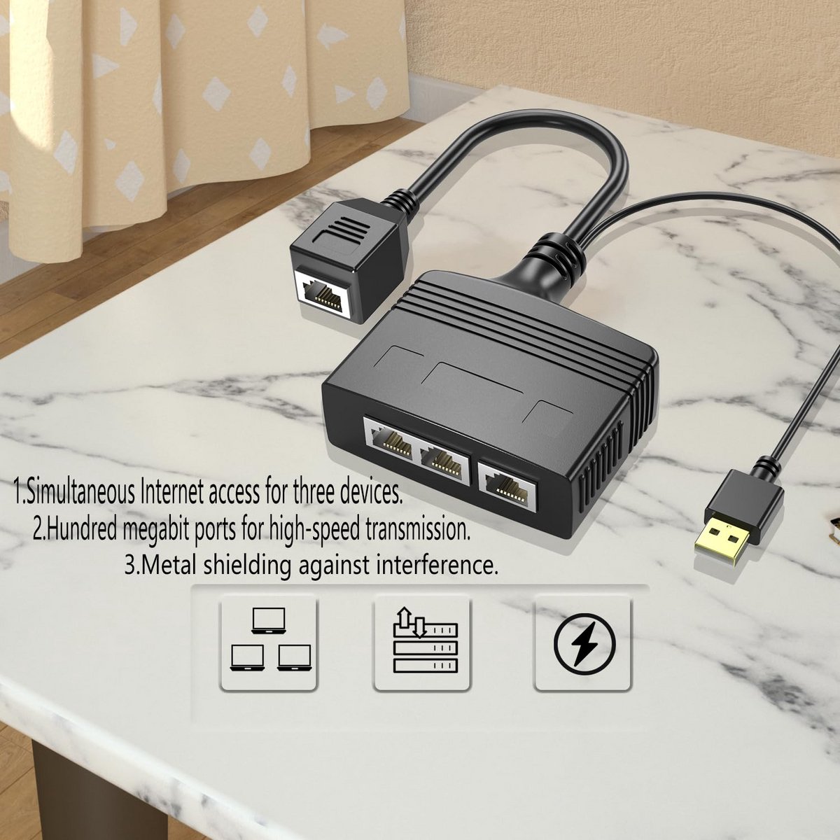 Ethernet Splitter Adapter 1 op 3 poorten - 8 Core 100 Mbps High Speed