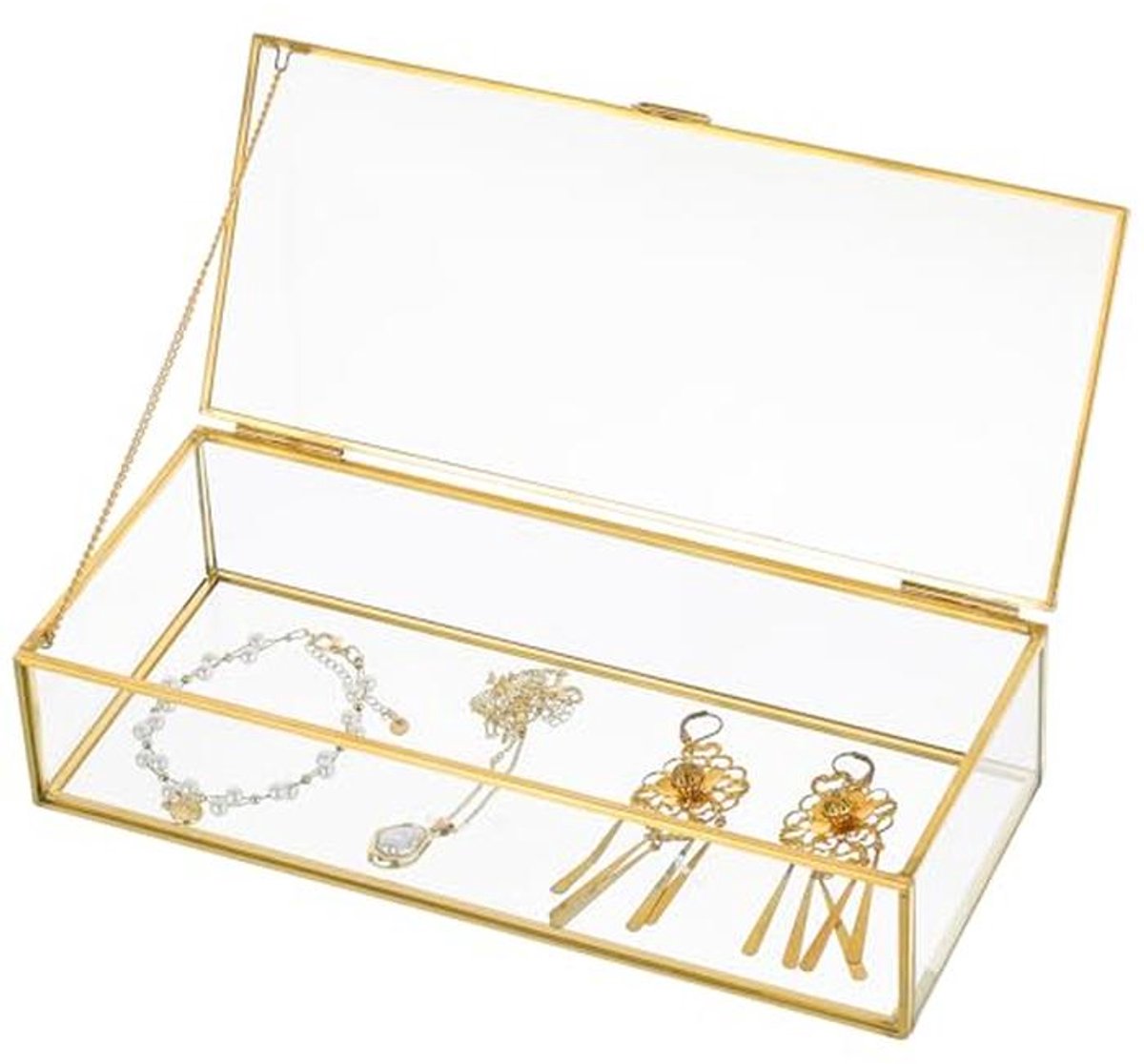 Vintage Glazen Sieradendoos met Deksel - Decoratieve Organisator voor Ringen, Armbanden en Oorbellen