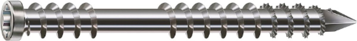 Famanu – Terrasschroeven 5 x 60 mm van roestvrij staal A2 met cilinderkop en fixeerschroefdraad, geschikt voor houten vlonders (100 stuks)