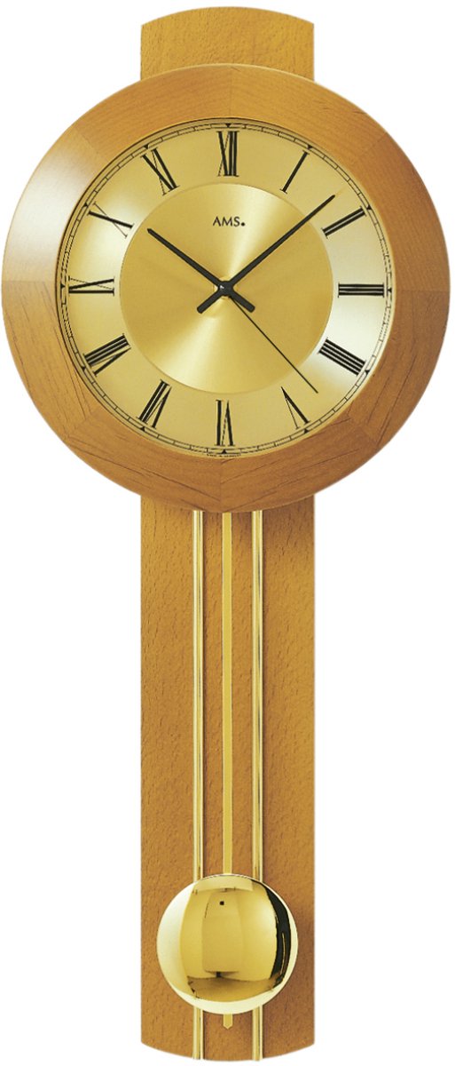 AMS Wandklok Radiogestuurd 5132-9 - klok met slinger - kersenhout Goud