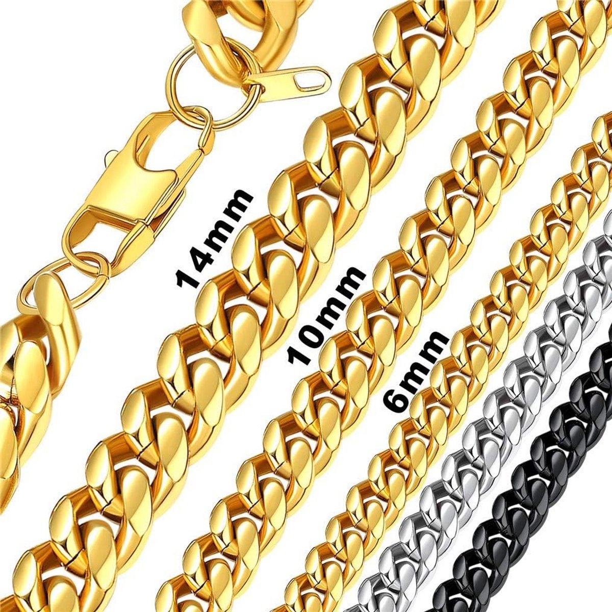 Chunky Cuban Link Chain voor Mannen en Vrouwen - Hip Hop Mode Sieraad 36 cm tot 76 cm
