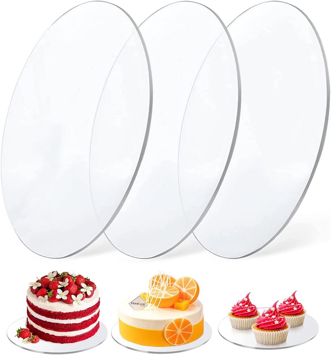Herbruikbare acryl taartplanken 19 cm - 3 stuks voor taarten en gebak