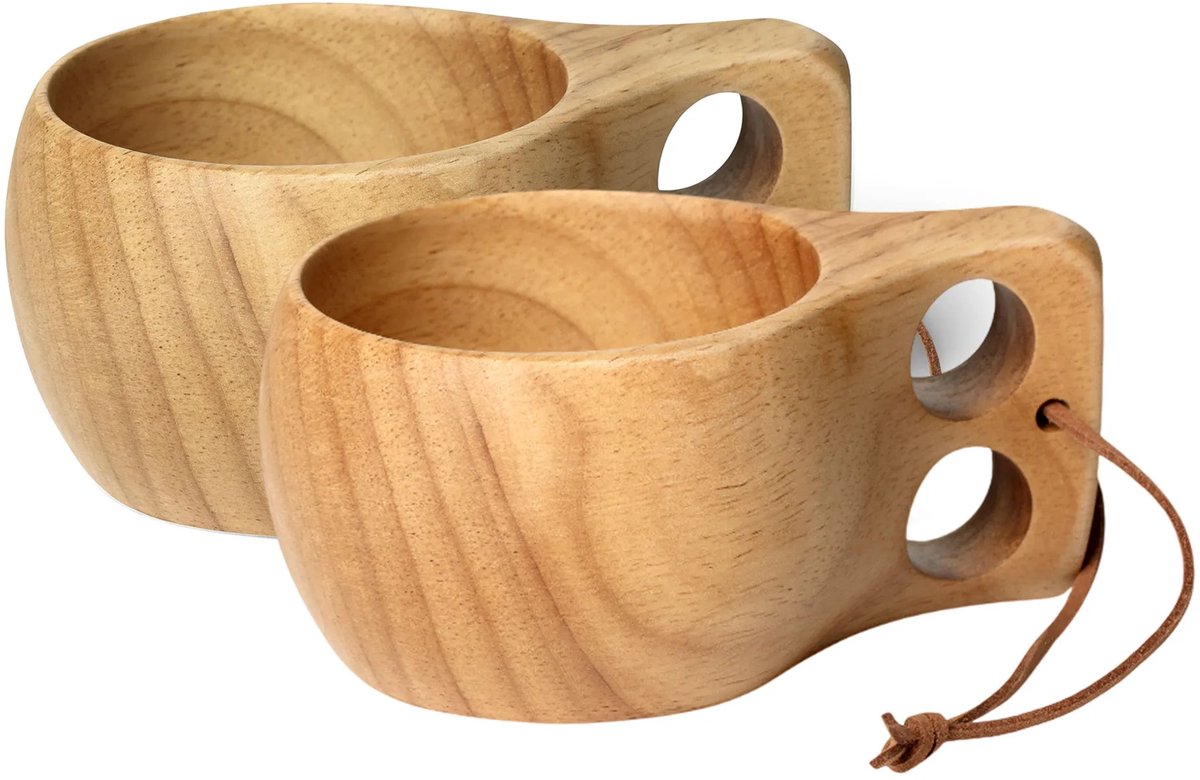 Øyo Houten Sami Mok - Noorse Kuksa - 150 ml - Set van 2 - Met Lederen Koord