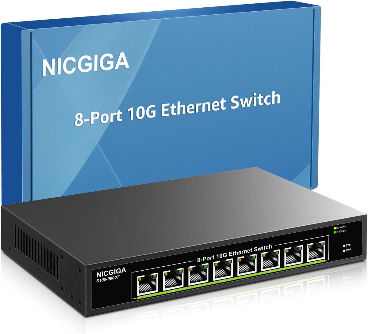 8-poorts 10G Ethernet Switch - Unmanaged met 10Gbps netwerksnelheid voor NAS, PC en WiFi7 Router