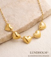 Lundholm Luxe Ketting Dames Goud Kleurig - Premium Stainless Steel Jewellery Hartjes – Gold Plated – 40 cm + 5 cm - My Lara Serie – Inclusief Luxe Geschenkverpakking