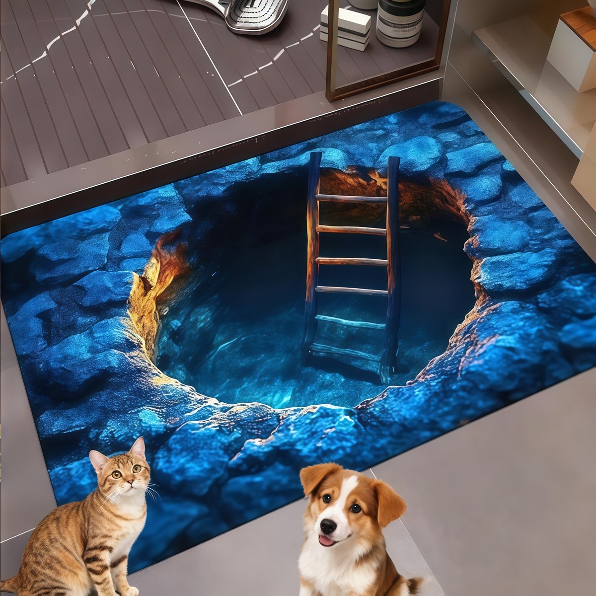 Tapijt - Vloerkleed - Tapijt woonkamer - 3D vloerkleed -Tapijten woonkamer- Met antislip effect - Geschikt voor binnen - Geschikt voor buiten - Ideaal voor de hal - Voor woonkamer - Voor slaapkamer -Voor veranda -Feestdecoratie - 50x80cm Vloerkleed