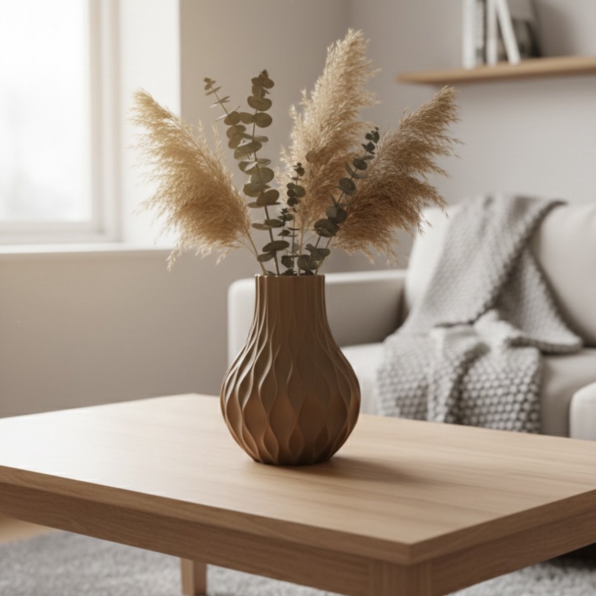 Curvily – 3D-geprinte Design Vaas (18 cm) – Moderne Interieurdecoratie – PLA – Geschikt voor Droogbloemen – Weterings Store