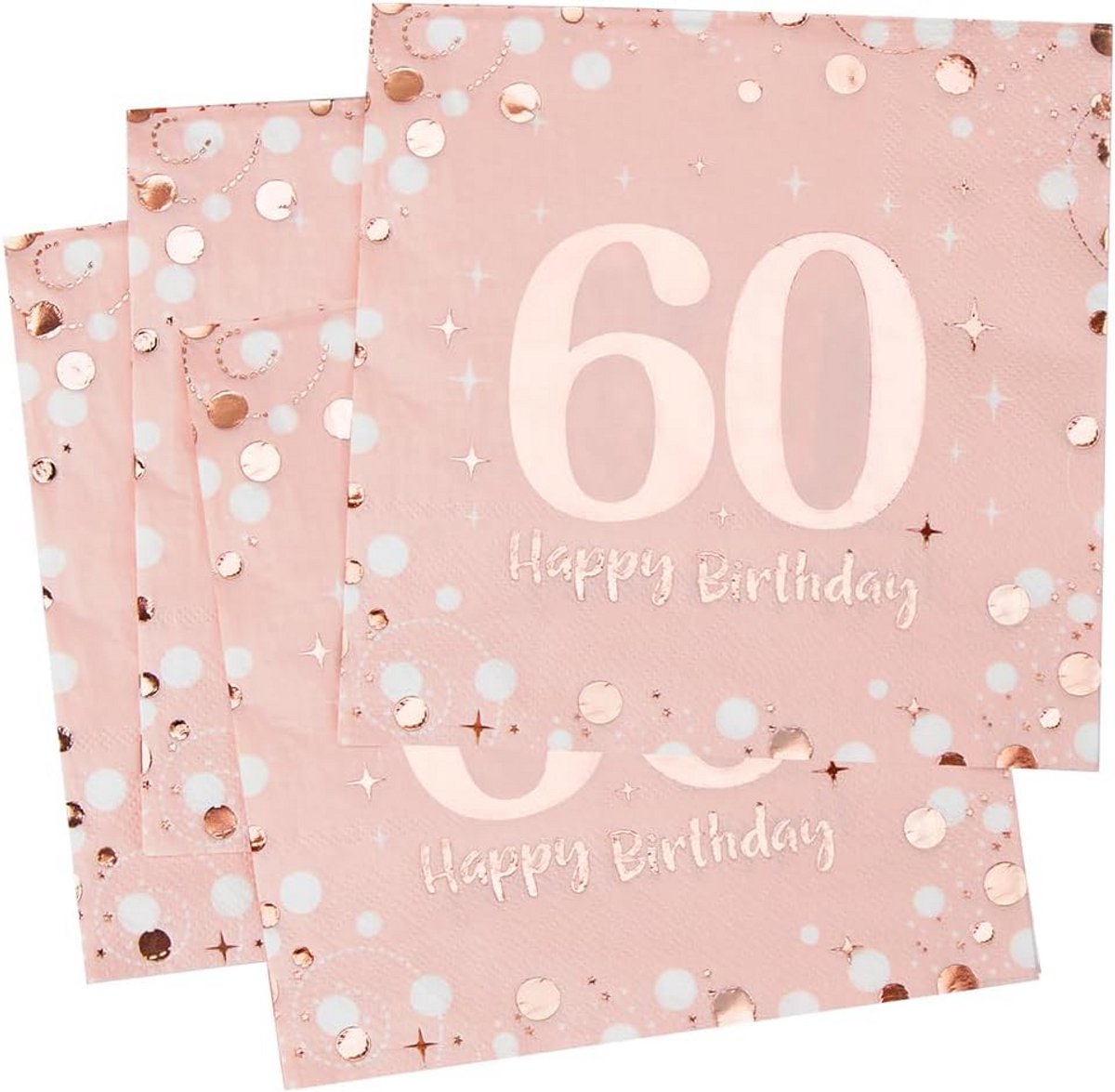 30 Stuks Servetten Verjaardag 60 Jaar Roze Goud Decoratie Feest Servetten 33 x 33 cm