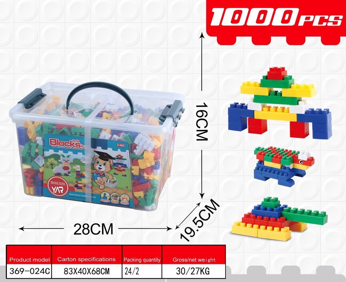 YAR Bricktopia Bouwblokjes – 1000-delige Bouwset – Kleurrijke Bouwstenen met Opbergdoos – Compatibel – Creatief Speelgoed voor Kinderen vanaf 3 Jaar