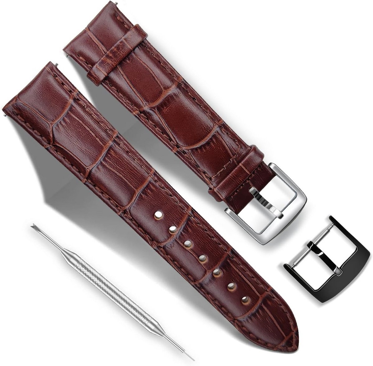 Leren Horlogeband 14mm tot 22mm met Krokodillenprint - Geschikt voor Heren Dames