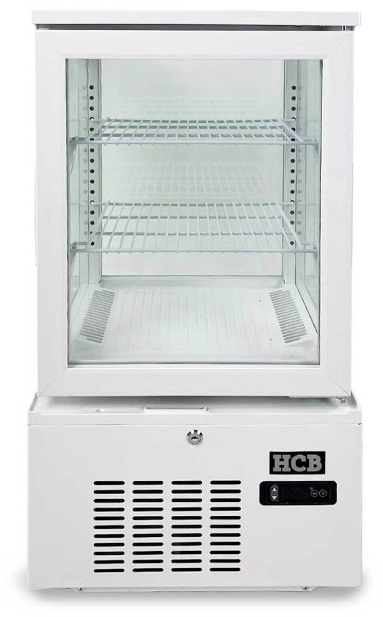 HCB® - Professionele Horeca Gebaksvitrine - 56 liter - wit - 230V - Koelvitrine - 39.8x43.4x85.4 cm (DxBxH) - 37 kg - 8811