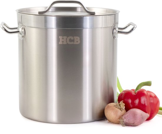 HCB® - Professionele Kookpan - 12 liter - Inductie - Gas - Electrisch - Grote RVS / INOX pan - Soeppan - Horeca pannen - Kookpot - Ø26 cm x H26 cm - 2.9 kg - 7292