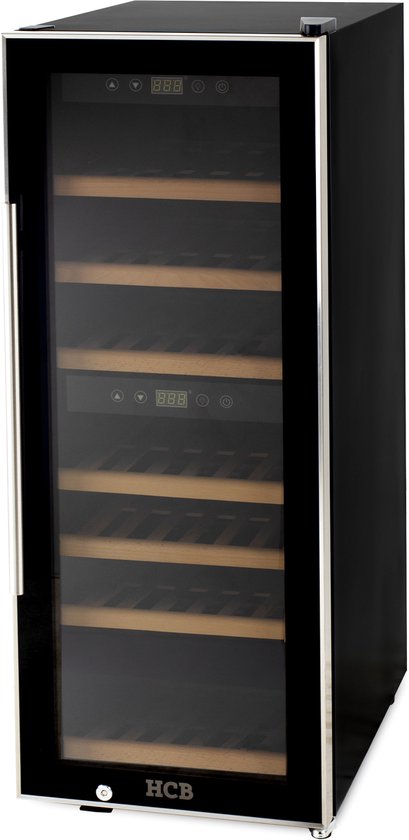 HCB® - Professionele luxe Wijnkoelkast met 2 zones - 38 flessen - Wijnklimaatkast met houten lades - Vrijstaand wijn koelkast - Klimaatkast - Wijnkast - Wijnfrigo koeler - 45 kg - Frigo - 6815