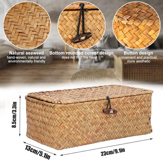 Spactz Rieten mand rechthoekig houten handgrepen voor planken,Waterhyacint mand opslag,Natuurlijke manden voor het organiseren van B