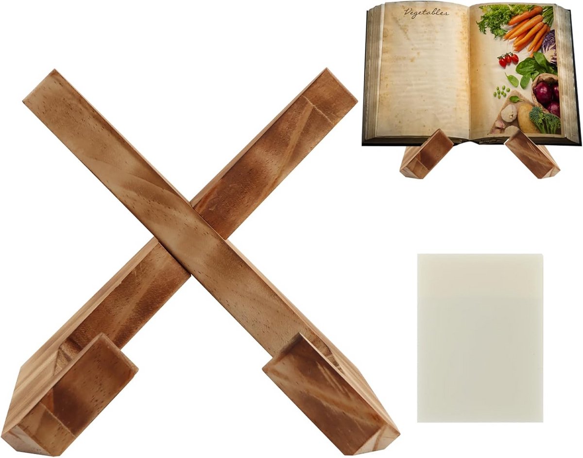 Houten keukenboekenstandaard met notitieblokjes - ideaal voor koken, bakken en notities