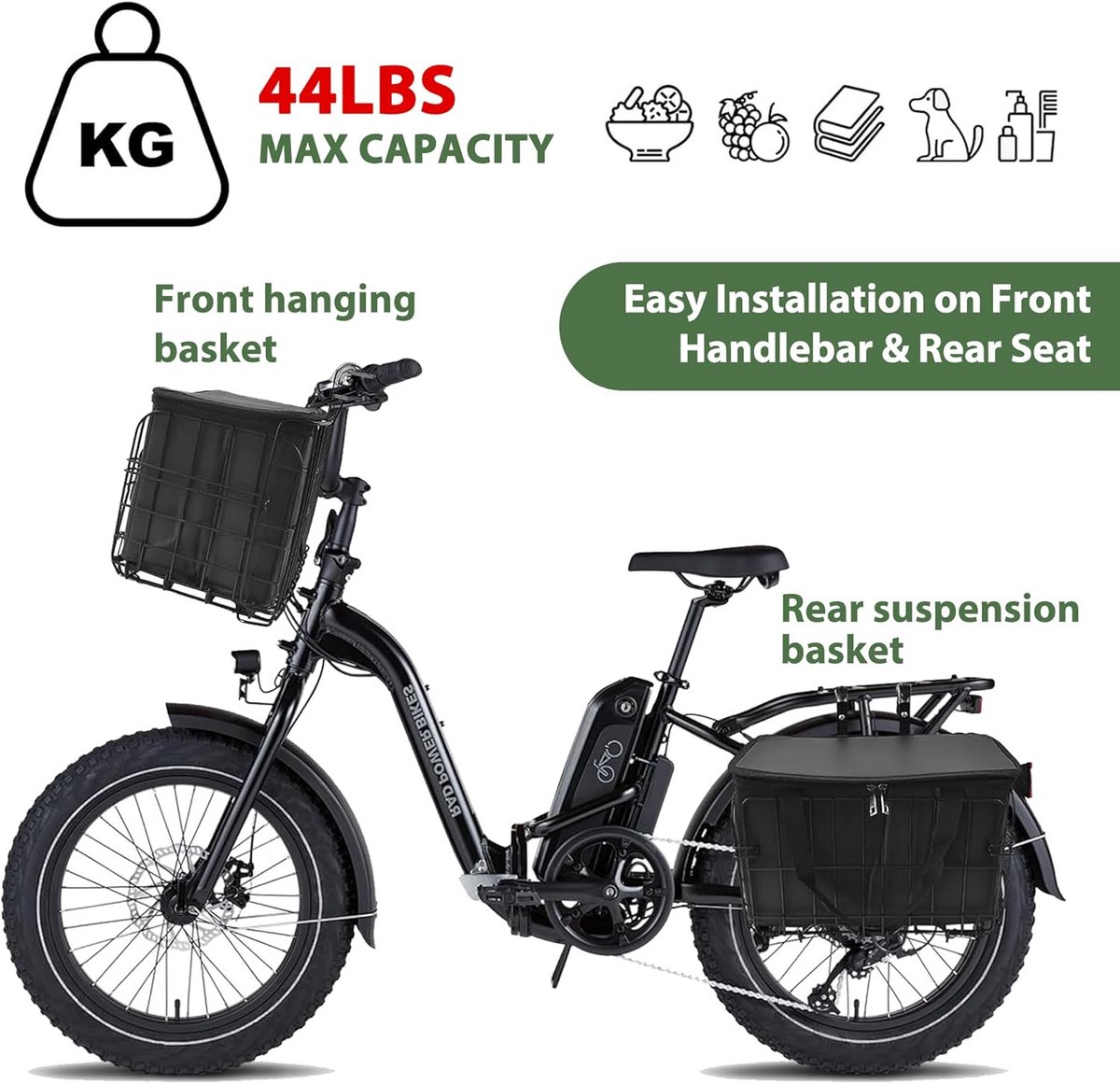 Opvouwbare Metalen Fietsmand Vooraan – Snelontkoppeling - Afneembare Binnenzak – Geschikt voor E-bike - Huisdieren & Boodschappen - Zwart – foto 4