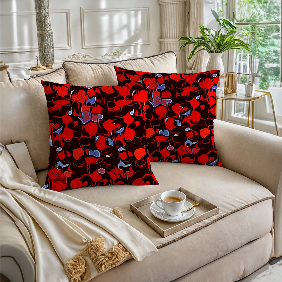 Boraboi® Luxe Decoratieve Kussenhoezen set van 2 , Zachte Suède Touch- 40x40 cm -(Rood,blauw)