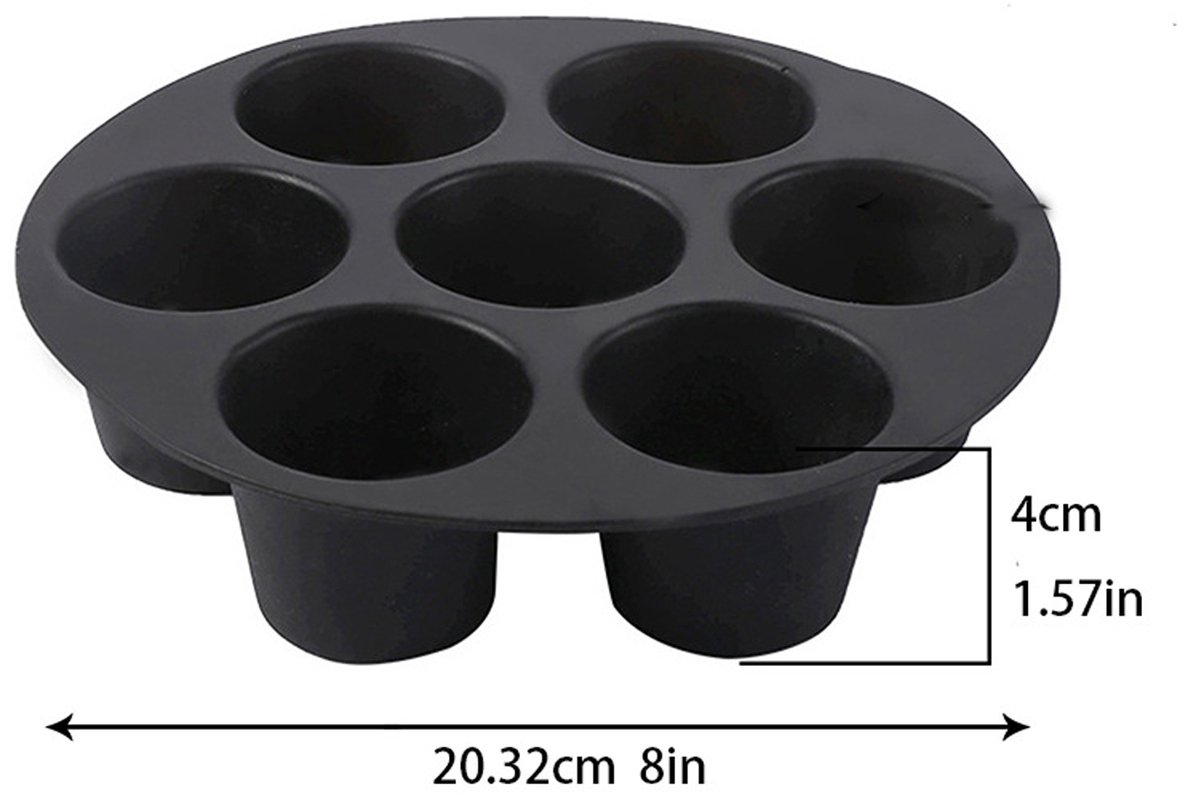 Taartvorm - Siliconen Bakvorm - Cupcake bakvorm - Rond - Zwart - 20*4 cm - Bakplaat voor de airfryer - Muffinbakvorm - Voor 7 Muffins - Antiaanbaklaag - Hittebestendige - Herbruikbaar - Voor Het Bakken Van Cupcakes, Brownies, Chocolade – foto 2
