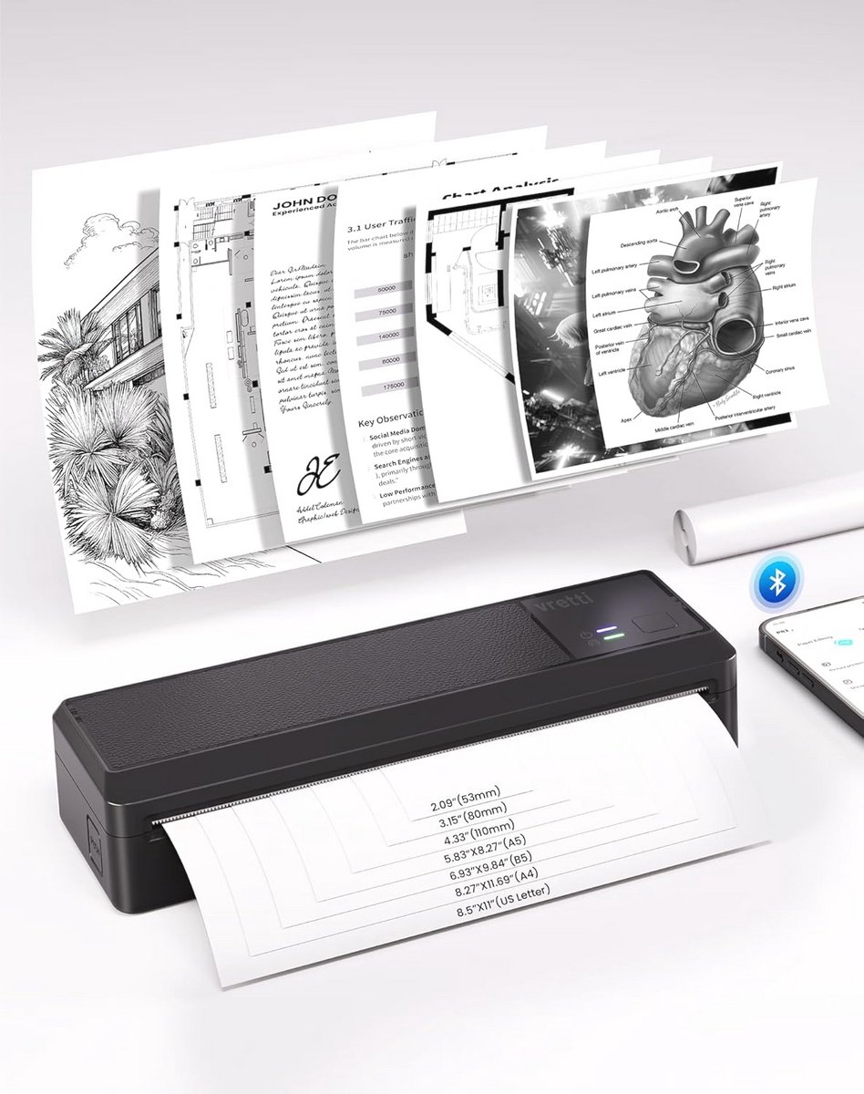 Mobiele Bluetooth Thermische Printer A4 voor Kantoor, Thuis, School en Reizen