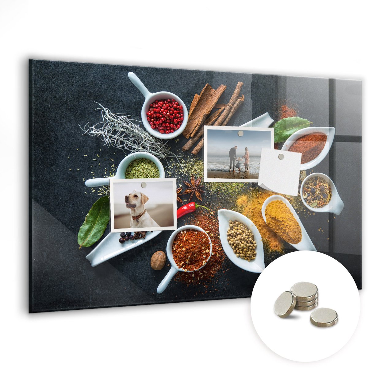Coloray Magneetbord - Magneet Bord Specerijen - 60x40 cm - Veelkleurig Magneetbord - Memobord Keuken - Magnetisch Memobord Eten en drinken - Foto Magneetbord - Magneetbord Muur