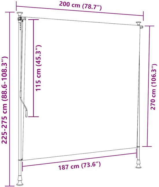 The Living Store Store enrouleur d'extérieur - 200 x 270 cm - Blauw et blanc - Résistant aux UV - Extensible et réglable en hauteur
