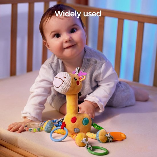 Sander Shop Giraffe Opknoping Rammelaar Speelgoed,Baby Kinderwagen Speelgoed met windklokkenspel,Kinderwagen Autostoel Wieg Pluche Dieren Activiteitenspeelgoed Cadeau voor Pasgeborene 0,3,6,9,12,36 Maand-Geel van Sander Shop — afbeelding 5
