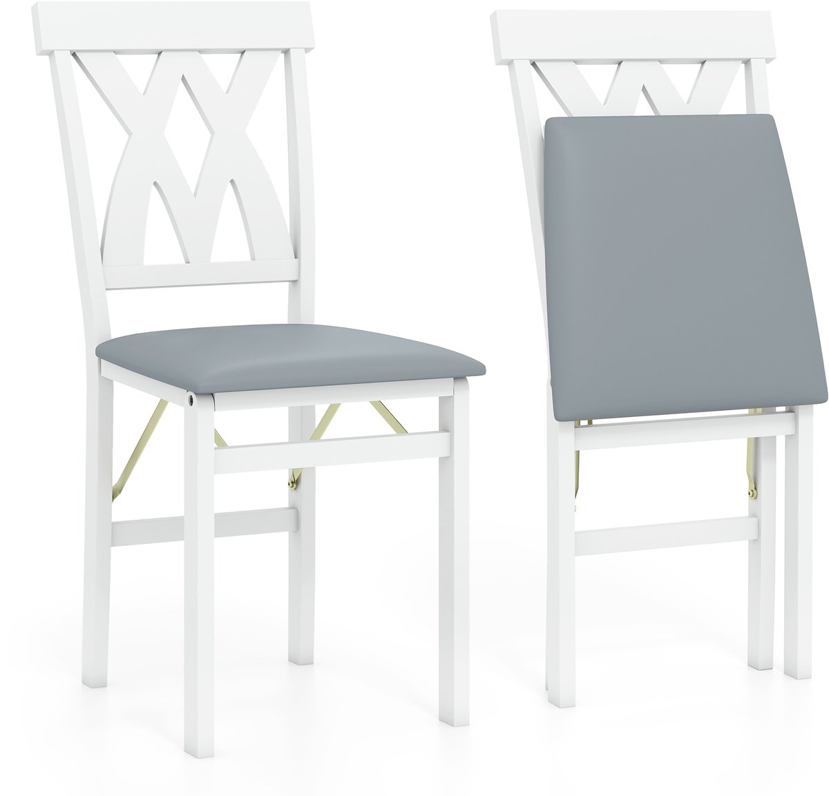 Costway Set van 2 eetkamerstoelen, inklapbare keukenstoel met rubberen houten poten, gevoerde zitting en rugleuning, klapstoel, bijzetstoel, draagbare gestoffeerde stoel voor eetkamer Wit