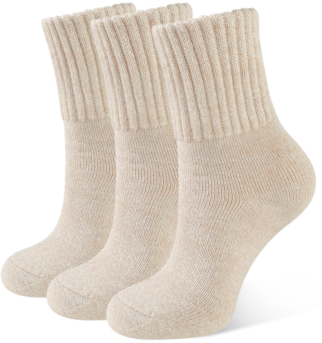 Kraftverdia – Sokken Dames – 3 Paar – Warme Wintersokken – Warme Wintersokken – Eén Maat – Casual Katoenen Sokken – Khaki
