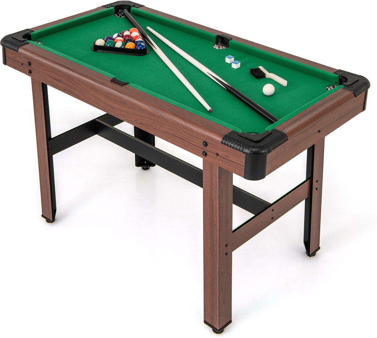 COSTWAY Biljarttafel, biljarttafel van hout met accessoires, zwembadtafel met 2 keus, 2 krijtjes en driehoek en borstel, tafelbiljartspel voor kinderen en volwassenen, 122 x 61 x 76 cm
