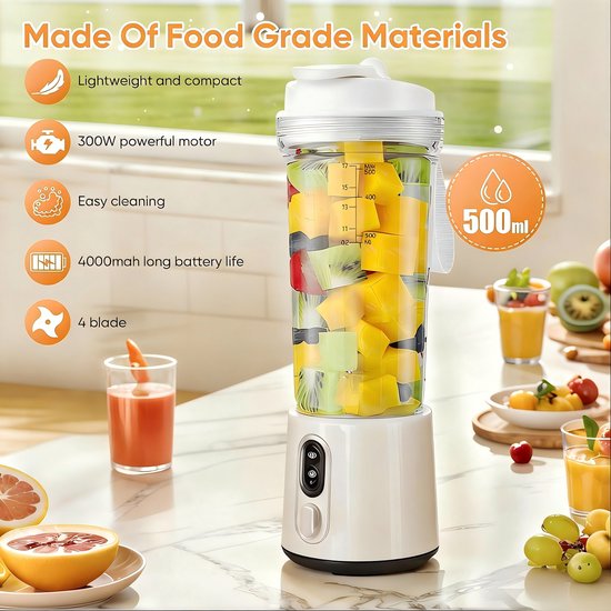 Blender - Portable Blender - Draagbare Blender - Draagbare Blender Usboplaadbaar - 500 Ml Persoonlijke Sapcentrifuge Voor Sport Met Lekvrije Reisdeksel - Voor Keuken, Kantoor En Sportschool - Bpa-Vrij van Merkloos — afbeelding 2