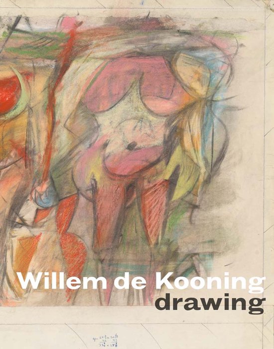 Willem de Kooning drawing, abstracte vormen in roze, rood, groen en geel.
