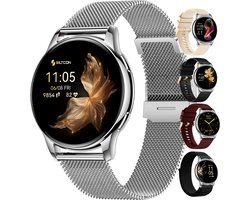 Siltcon® Auréa Smartwatch Dames & Heren - Horloge Dames - Stappenteller Horloge Dames - Hartslagmeter - Slaapmonitor - Saturatiemeter - Geschikt voor iOS/Android - AMOLED - RVS - Elke pols - Incl. 5 Bandjes