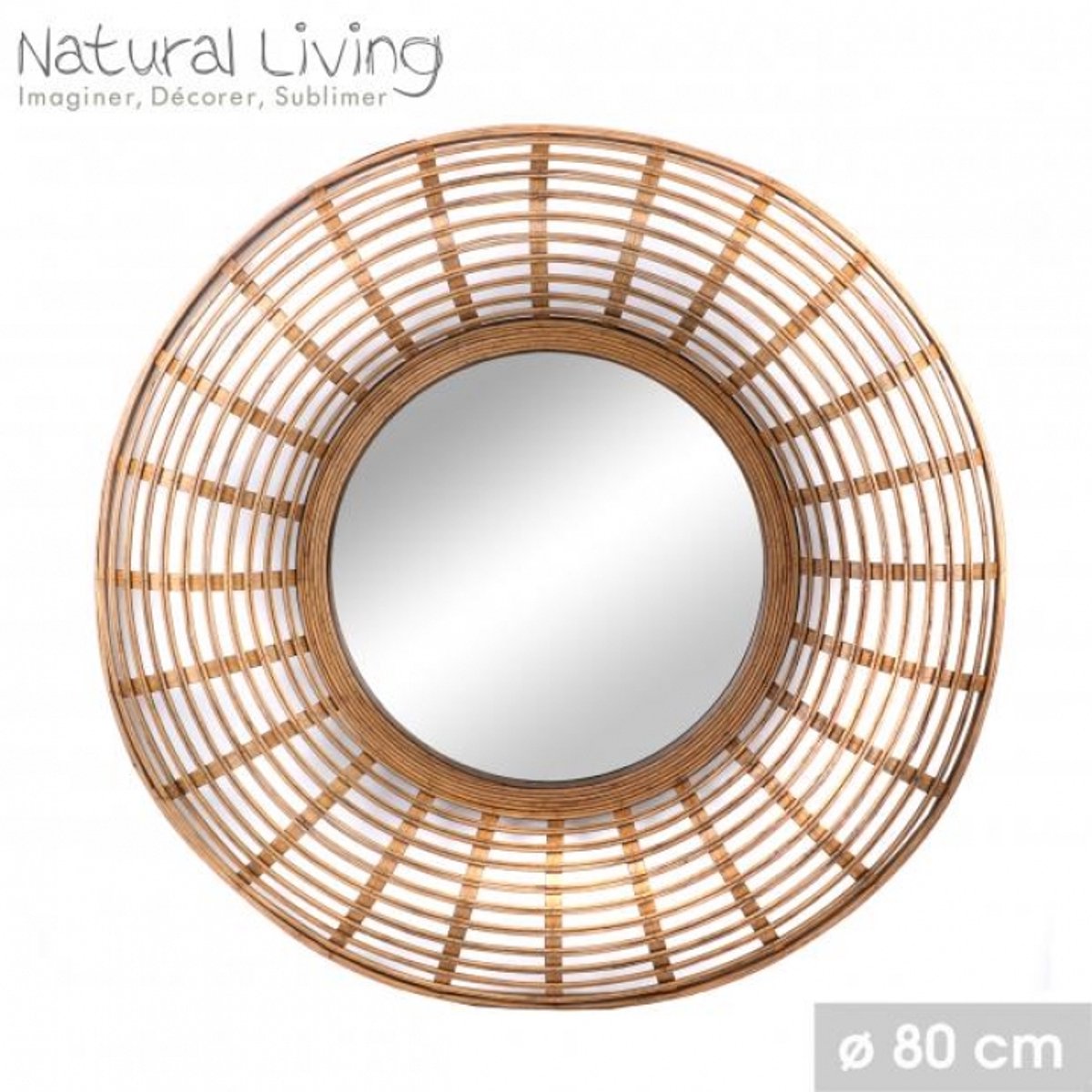 Urban Living “NATURAL LIVING” SPIEGEL ROSA VAN BAMBOE EN NATUURLIJK ROTAN D80CM X H7CM natuurlijk / lichtbruin