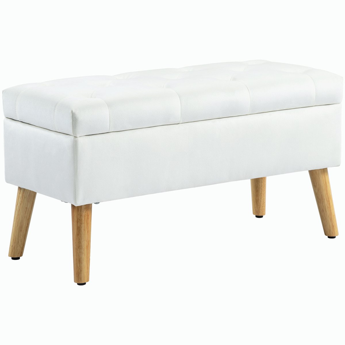 Opbergbank 102 x 35 x 43 cm - Gestoffeerde Zitbank Met Deksel - Rubberhout - Fluweel - Wit