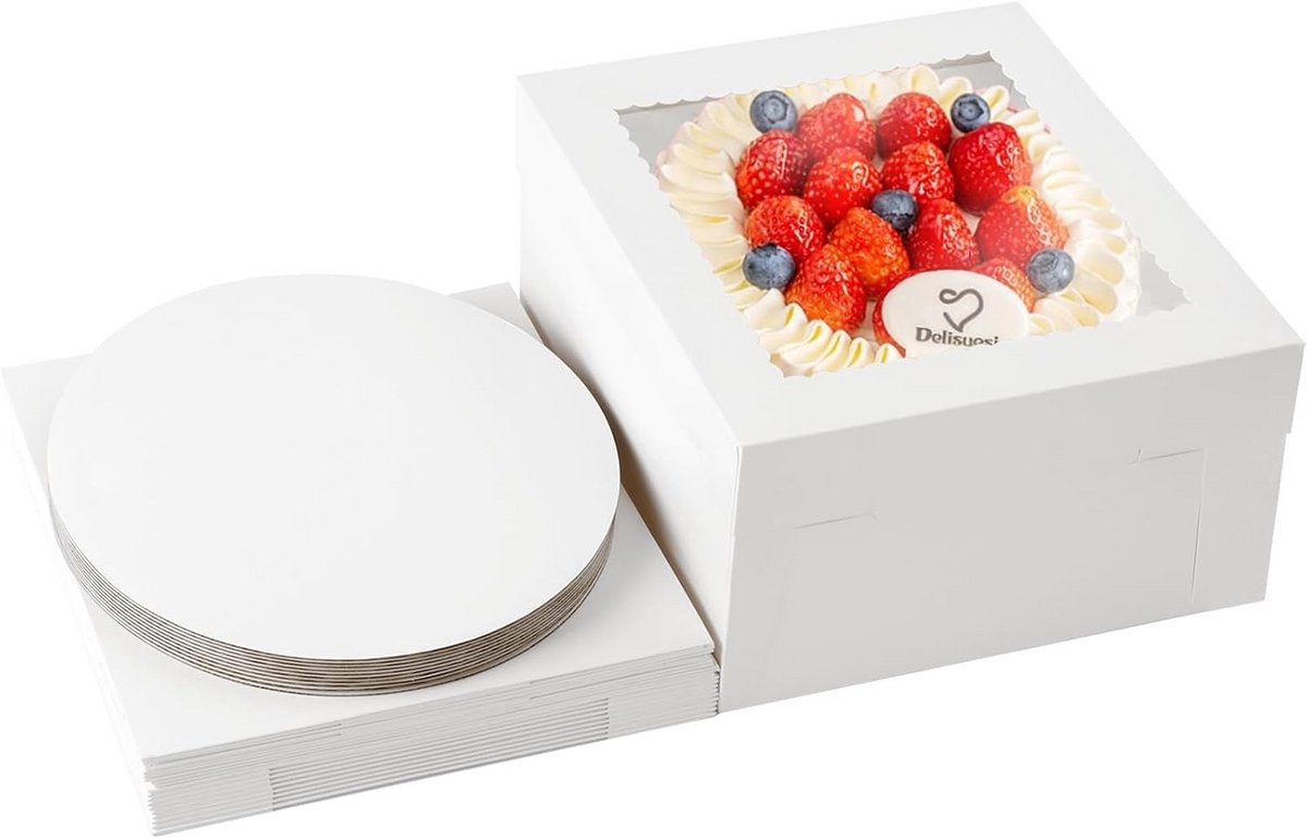 10x Witte Inklapbare Taartdozen met Venster en Stevige Taartplateaus - 30.5x30.5x20.3 cm