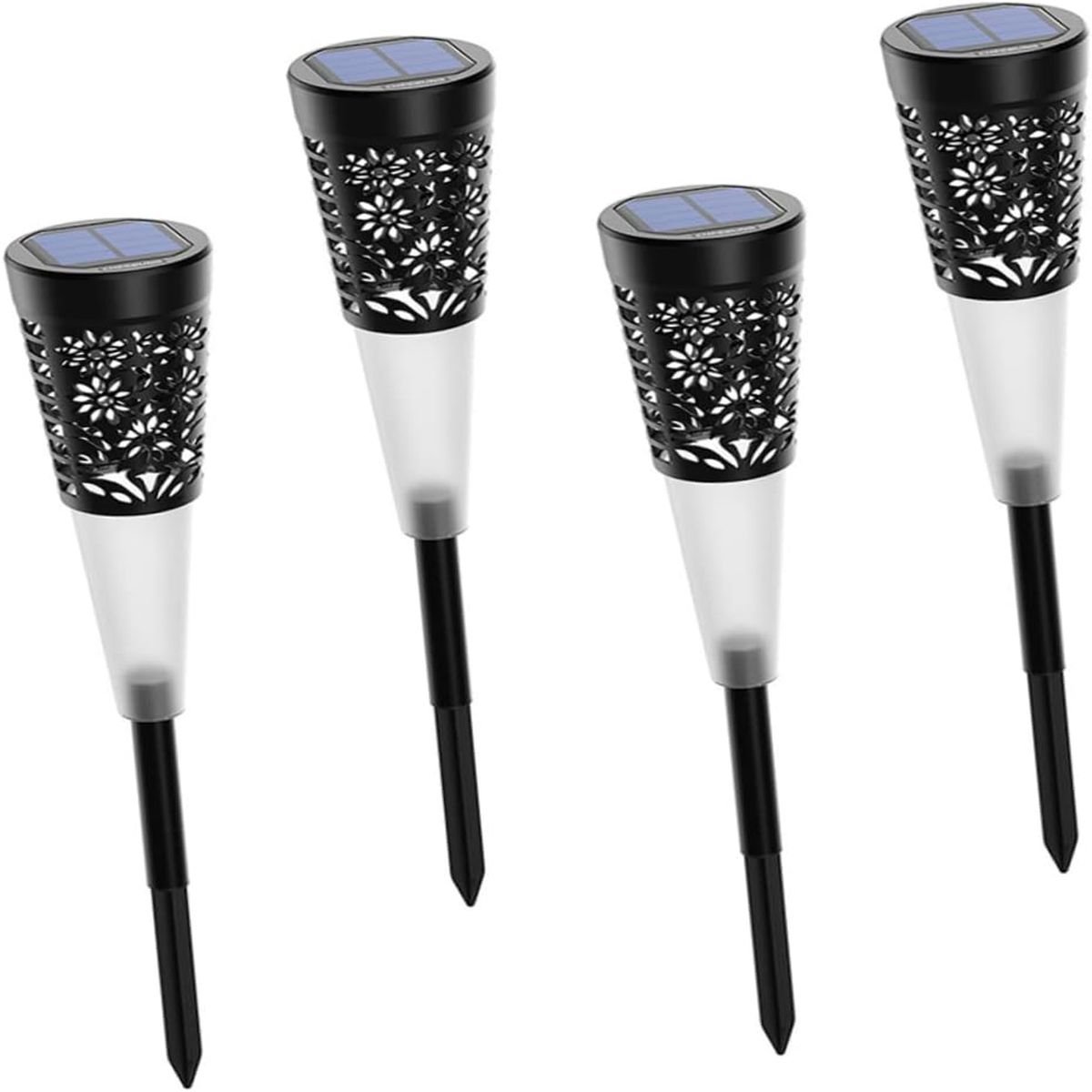 4x Solar LED Tuinlamp Met Grondspies – Warm Wit Sfeerverlichting – 5 LEDs Per Lamp – Op Zonne-Energie – Automatisch Aan Uit – Kunststof – 48 X 8 X 8 Cm – 4 Stuks / Set [DA00274]