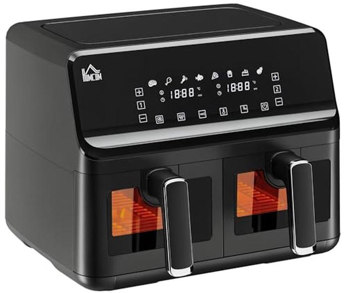 8-in-1 Airfryer met 2 Kamers en Temperatuurinstelling van 80-200°C, 2500W, Antiaanbaklaag en Digitale Timer