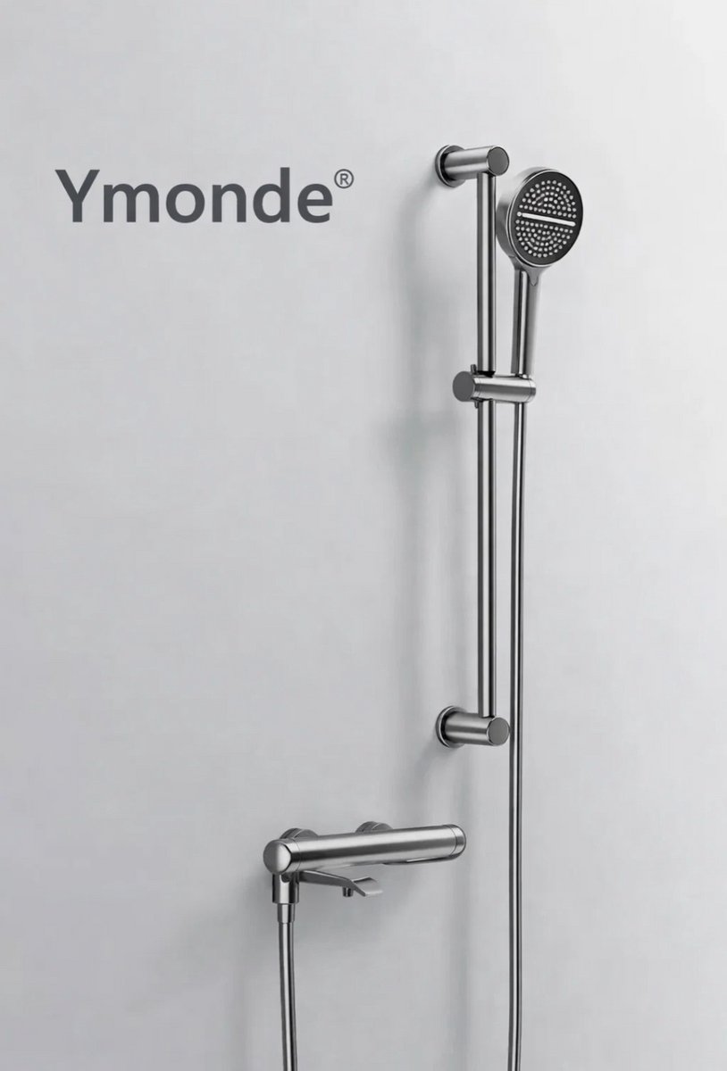 Ymonde Chroom Doucheset – Opbouw – Douchekraan + Ronde Douchekop – Luxe Douchekolom – Zilver/Chroom