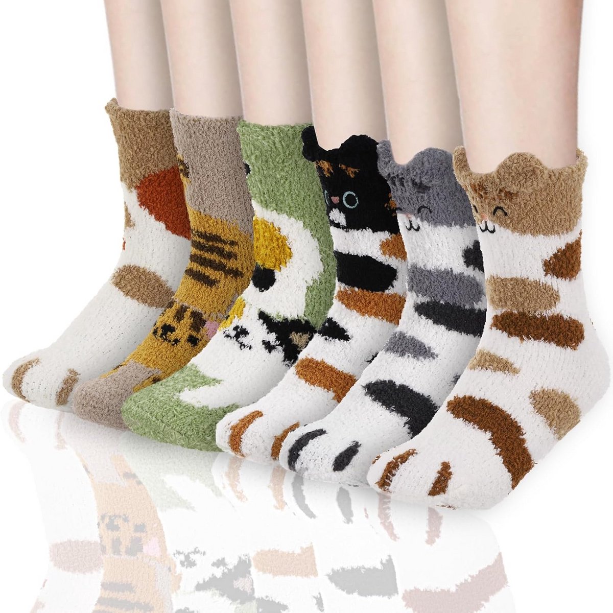 6 Paar Dames Sokken met Kattenpootjes - Warme en Pluche Huissokken voor Wintercadeau