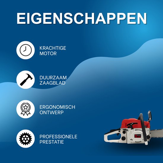 Kettingzaag - Snoeizaag - Boomzaag - Takkenzaag - Voor houtbewerking en tuin - 52CC - Benzinekettingzaag - Gasaangedreven - Rood — afbeelding 2