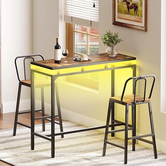 Grote stalen industriële bar met eiken blad: bezoek onze showroom