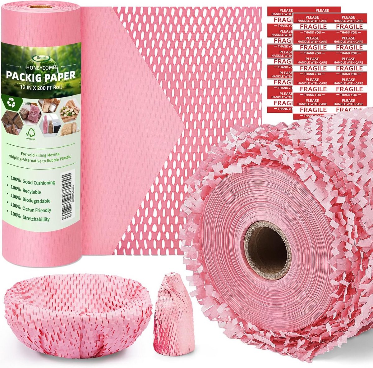Honingraat Inpakfolie 12 inch x 200ft - Biologisch Afbreekbare Demping voor Verzending