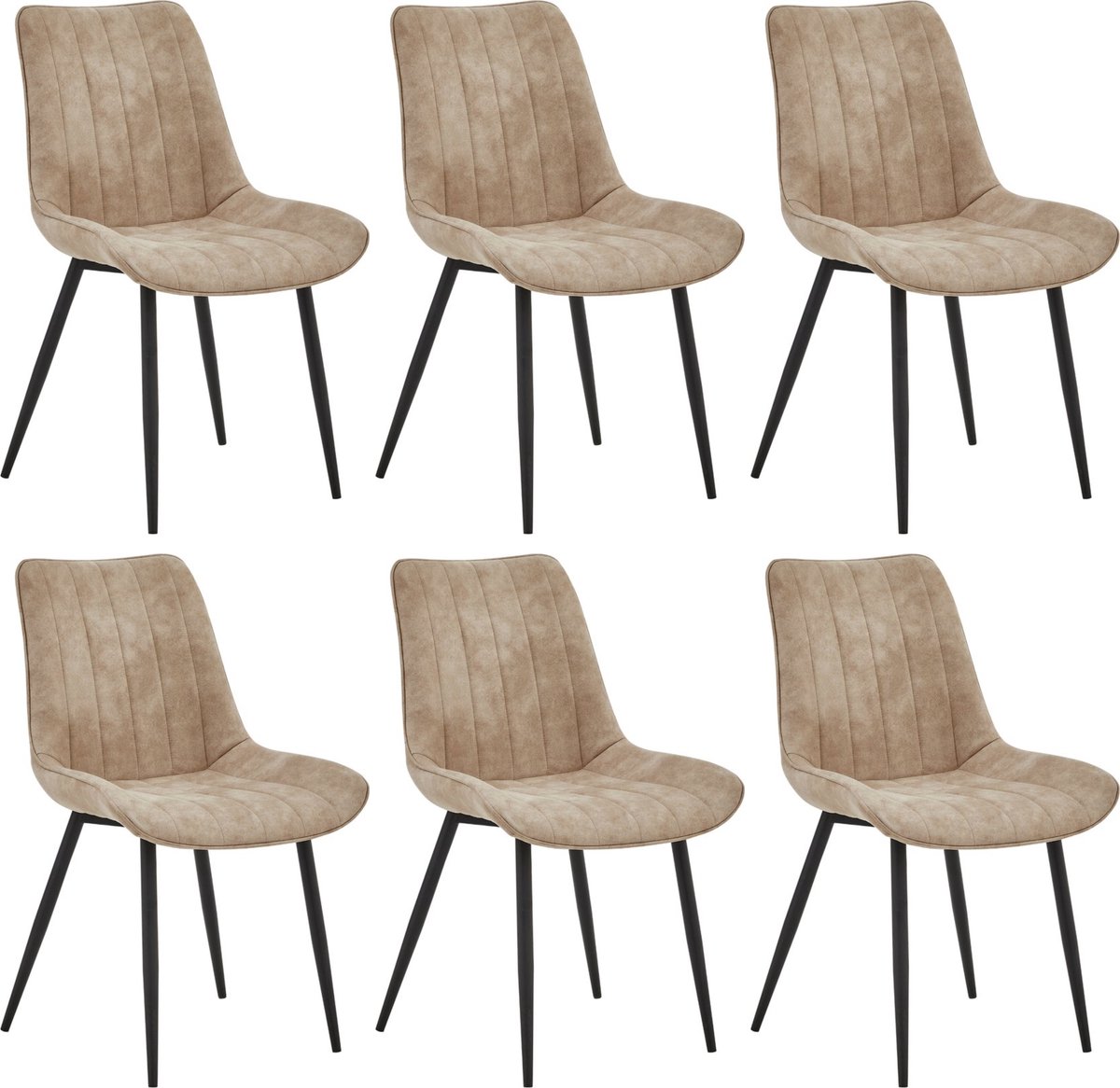 Colenis® - Verta Eetkamerstoel - Set Van 6 - Sand - Microfiber - Industrieel - Stoel
