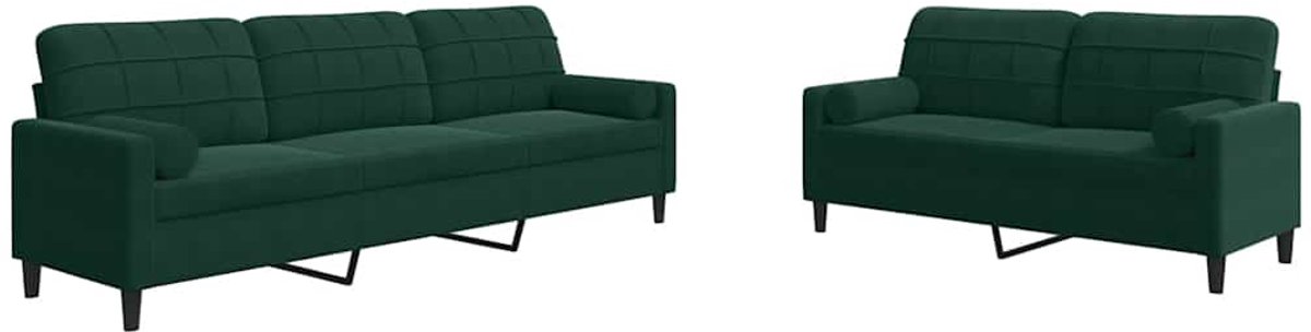 vidaXL - 2-delige - Loungeset - met - kussens - en - bolsters - fluweel - donkergroen
