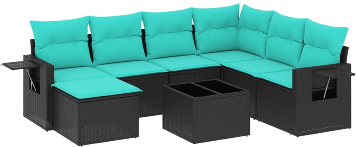 vidaXL - 8-delige - tuinbankset - met - kussens, - zwart - polyrotan