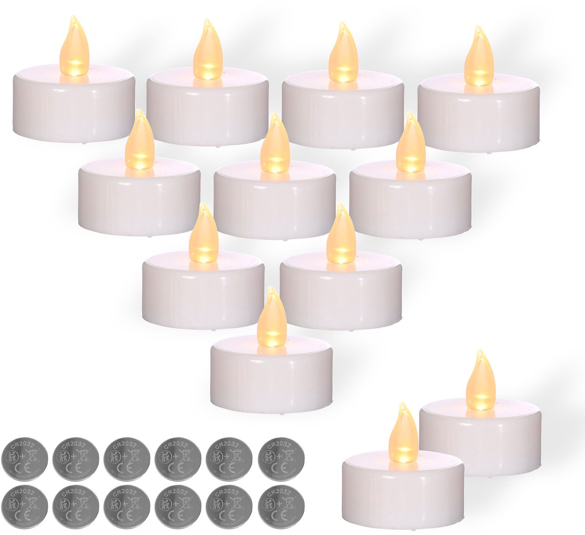 Comforder 12 LED Waxinelichtjes met Flikkerende Vlam - Elektrische Kaarsen op Batterijen - Theelichtjes incl Batterijen - 120+ Branduren