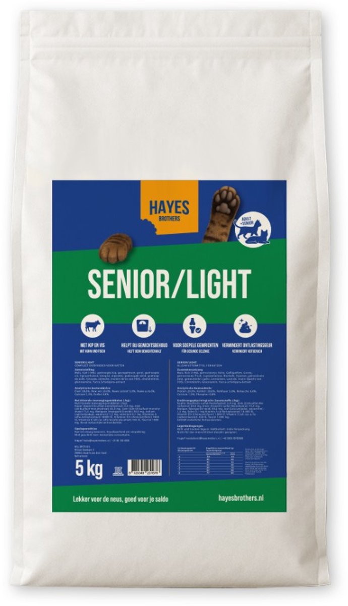 Hayes Brothers Senior/Light Kattenvoer 5kg – Droogvoer voor Oudere Katten - met verlaagd energiegehalte - Senior katten