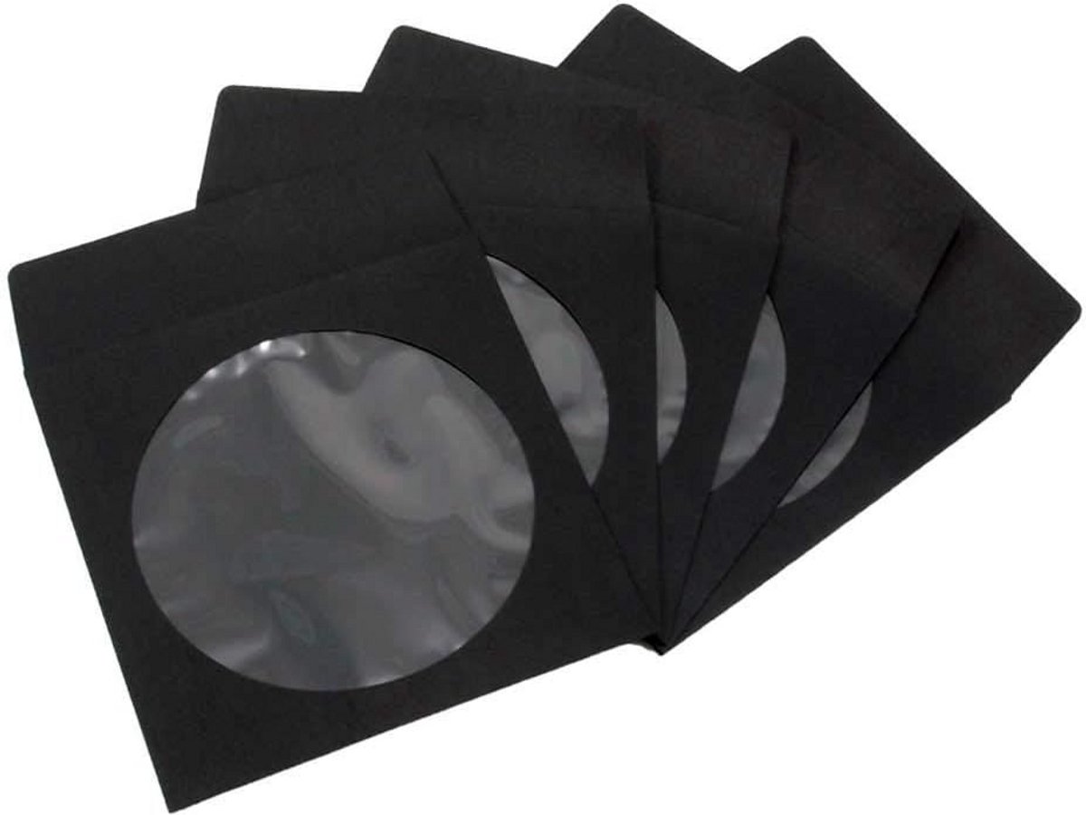 1000 Stuks Zwarte Kartonnen CD/DVD/Blu-ray Opberghoezen met Venster